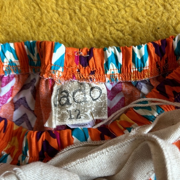 Sado NWT orange geometric colorfull shorts with tan tie belt summer spring sz 12 - Picture 3 of 3